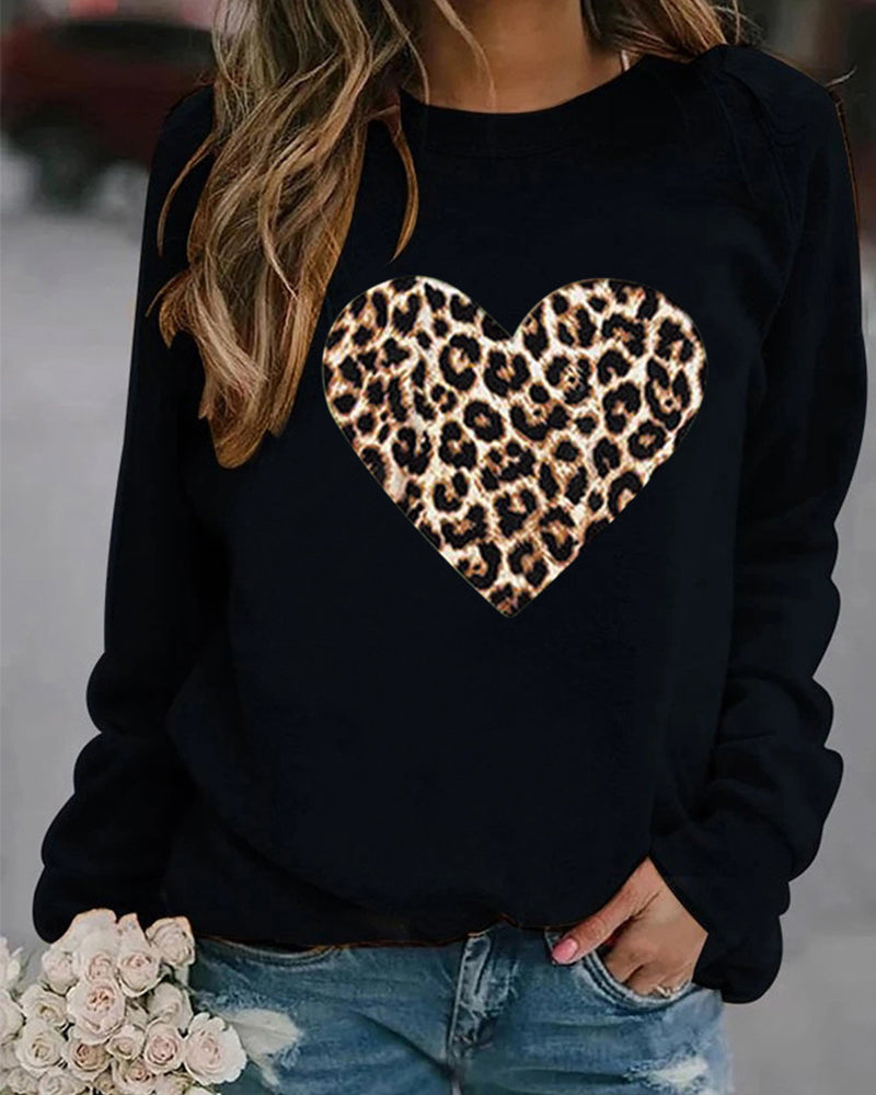 Stilla | Møder Komfort Langærmet Sweatshirt Med Leopard Hjerteprint