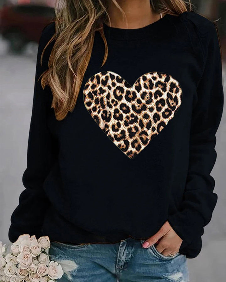 Stilla | Møder Komfort Langærmet Sweatshirt Med Leopard Hjerteprint
