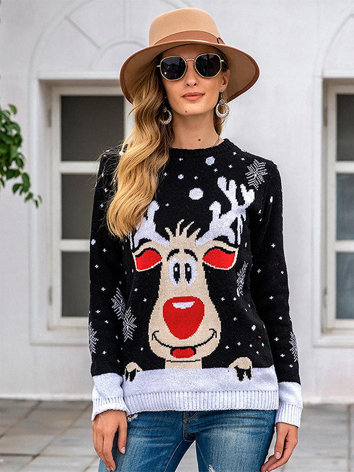 Stilla | Overdimensioneret sweater i jacquard-strik med rensdyrmotiv
