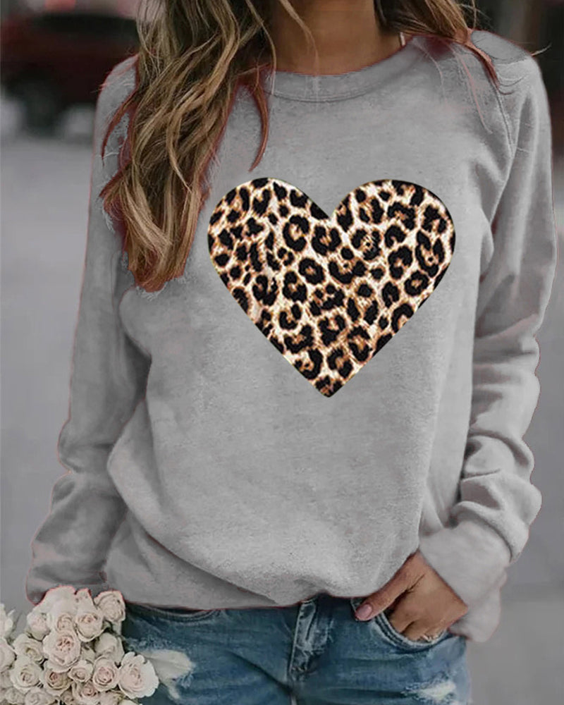 Stilla | Møder Komfort Langærmet Sweatshirt Med Leopard Hjerteprint