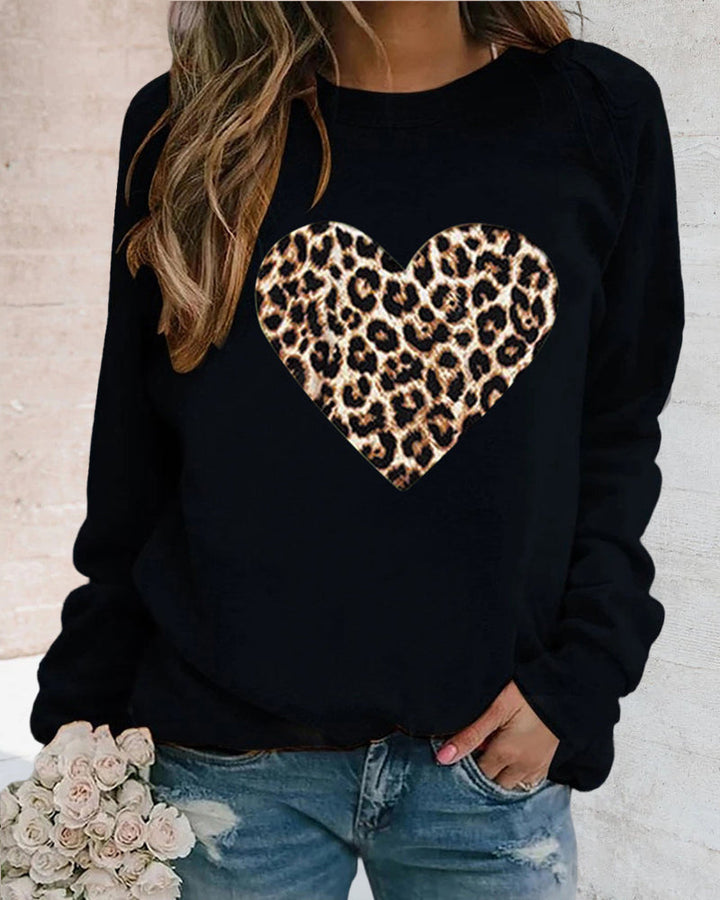 Stilla | Møder Komfort Langærmet Sweatshirt Med Leopard Hjerteprint