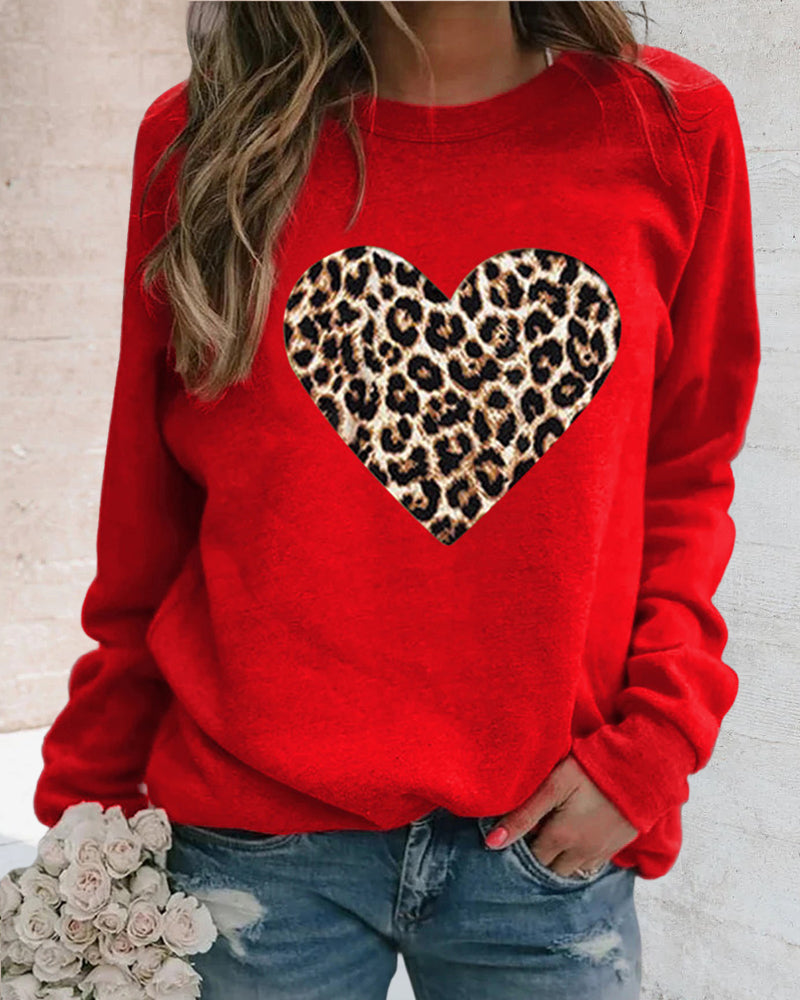 Stilla | Møder Komfort Langærmet Sweatshirt Med Leopard Hjerteprint