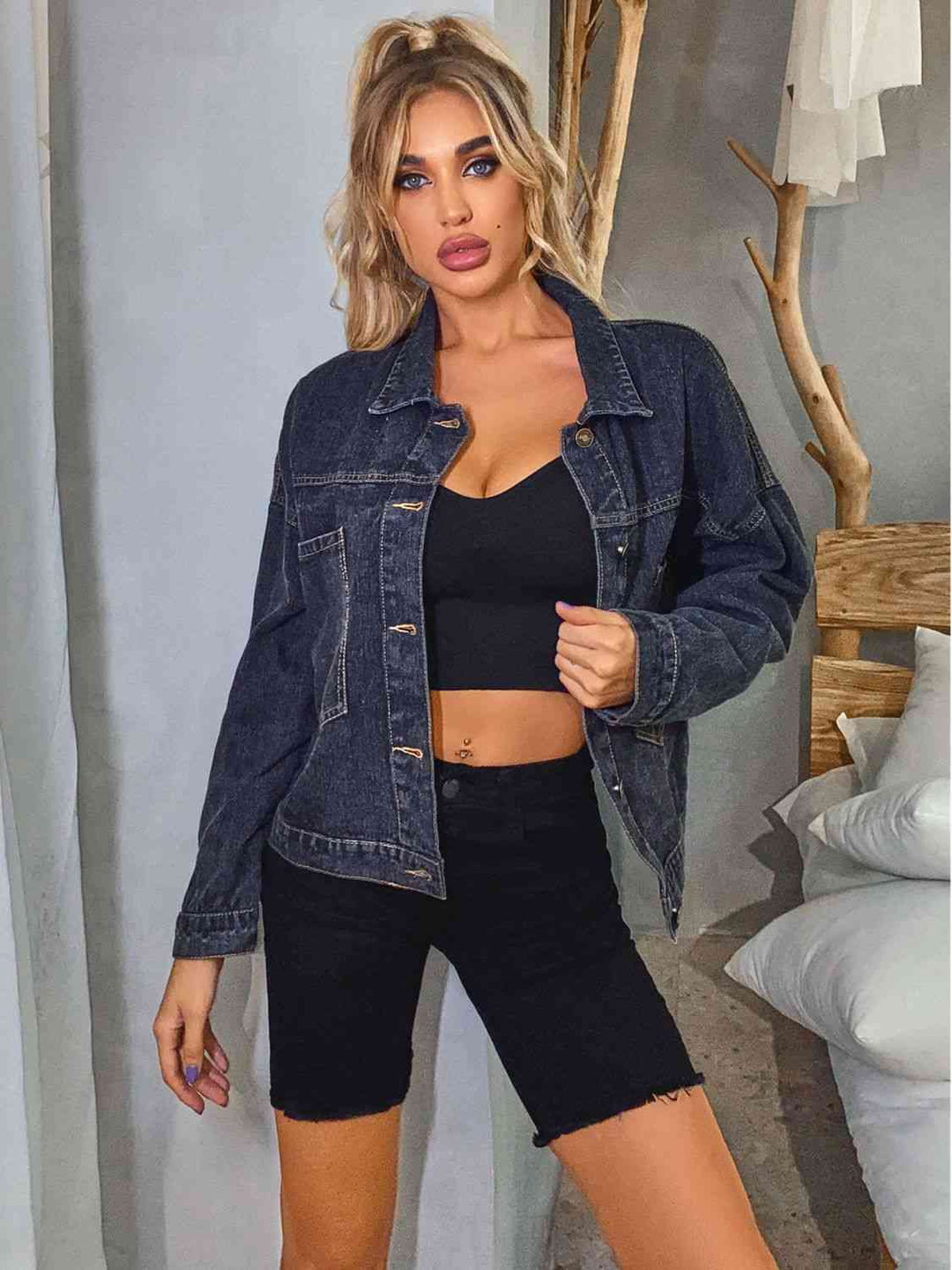 Stilla | Nakke Sunket Skulder Denim Jakke