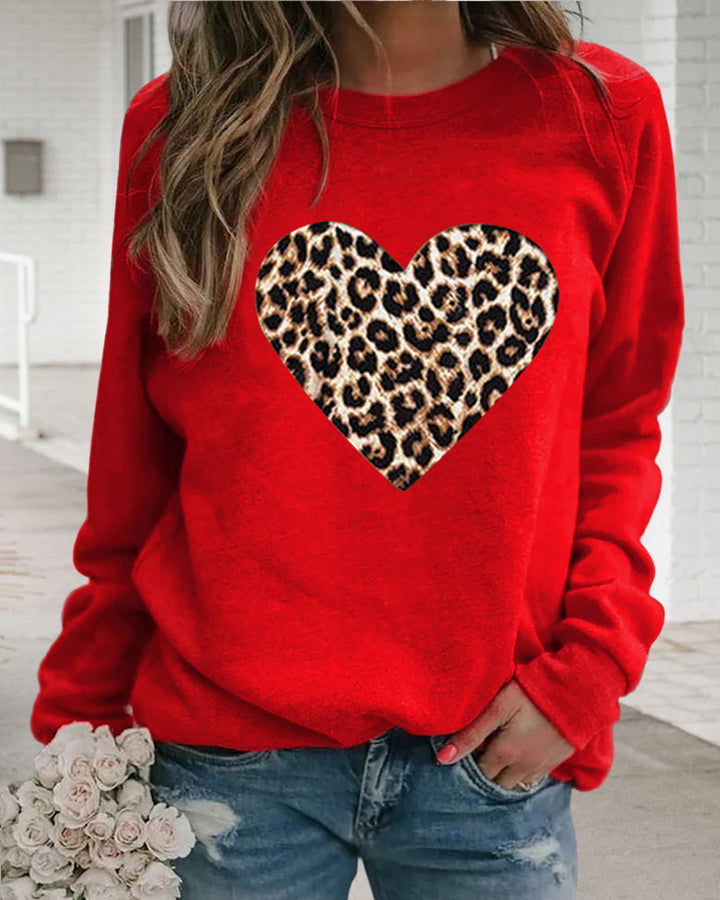 Stilla | Møder Komfort Langærmet Sweatshirt Med Leopard Hjerteprint