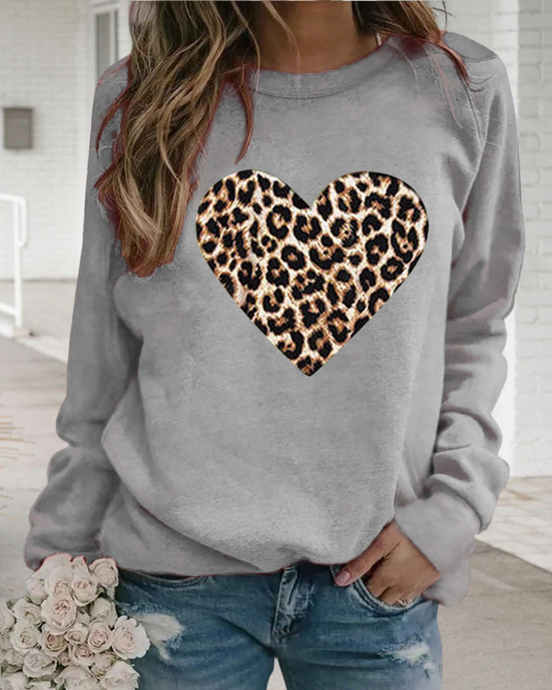 Stilla | Møder Komfort Langærmet Sweatshirt Med Leopard Hjerteprint