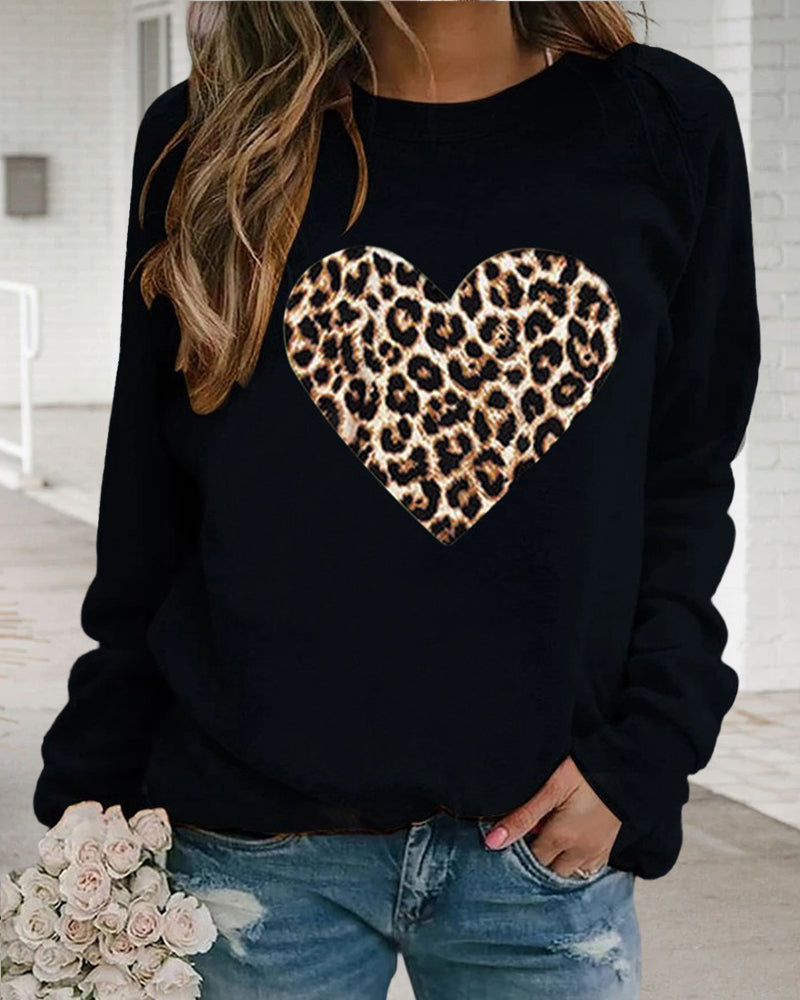 Stilla | Møder Komfort Langærmet Sweatshirt Med Leopard Hjerteprint