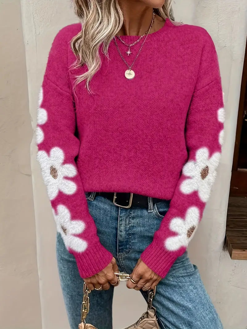 Stilla | Strikpullover med blomsterdesign