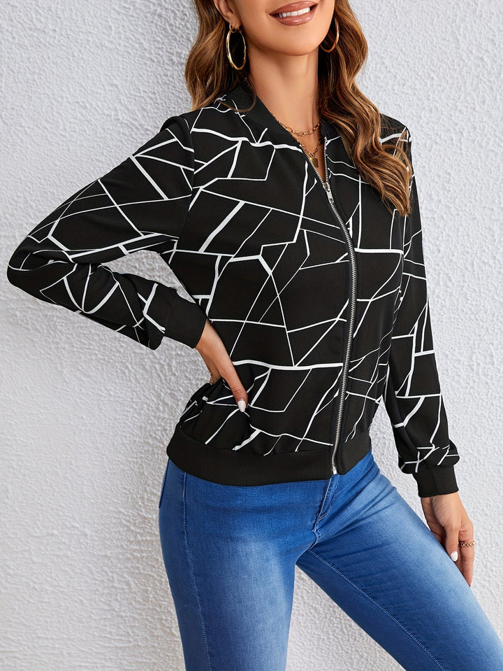 Stilla | Geometrisk Mønstret Zip Jakke