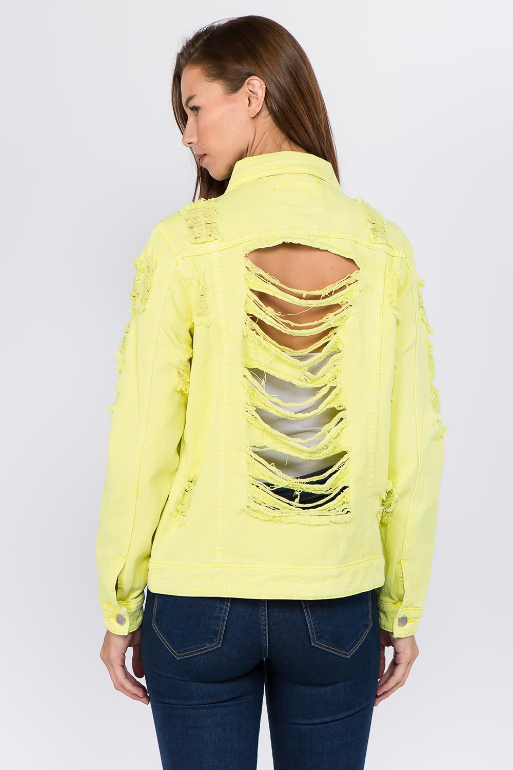 Stilla | Bazi Distressed Back Button Down Denim Jacket