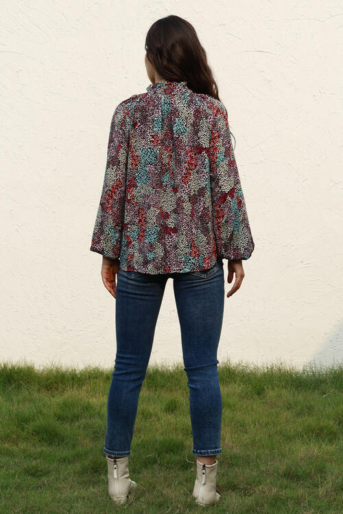 Stilla | Neck Heathered Balloon Sleeve Bluse