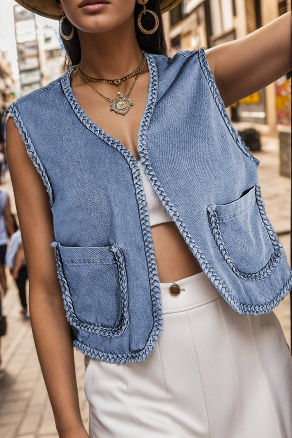 Stilla | Front Uden Ærmer Denim Jakke
