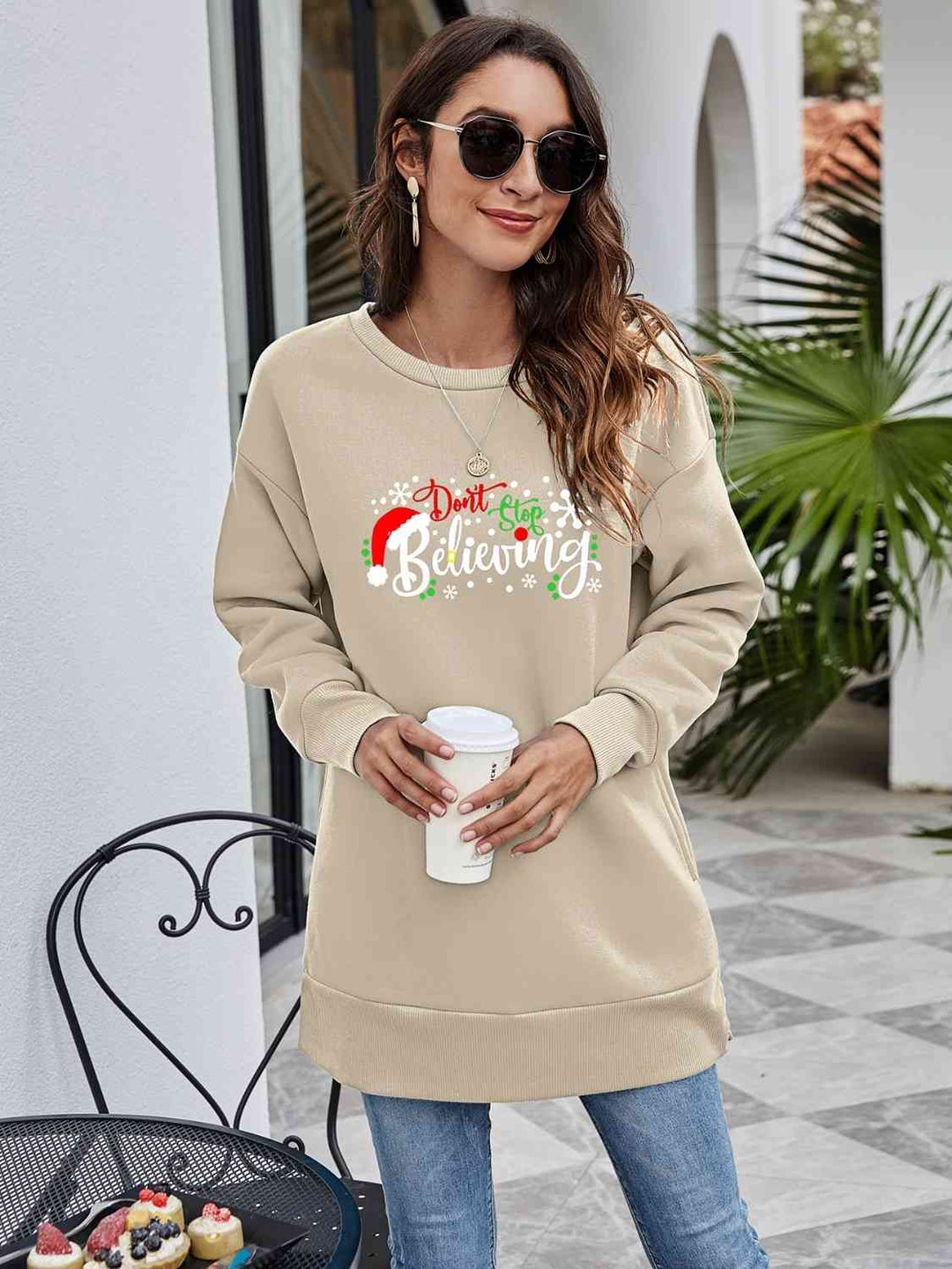 Stilla | Stop Believing Graphic Drop Shoulder Sweatshirt