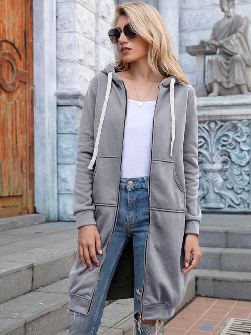 Stilla | Tag Full Size Zip-up Longline Hoodie Med Lommer