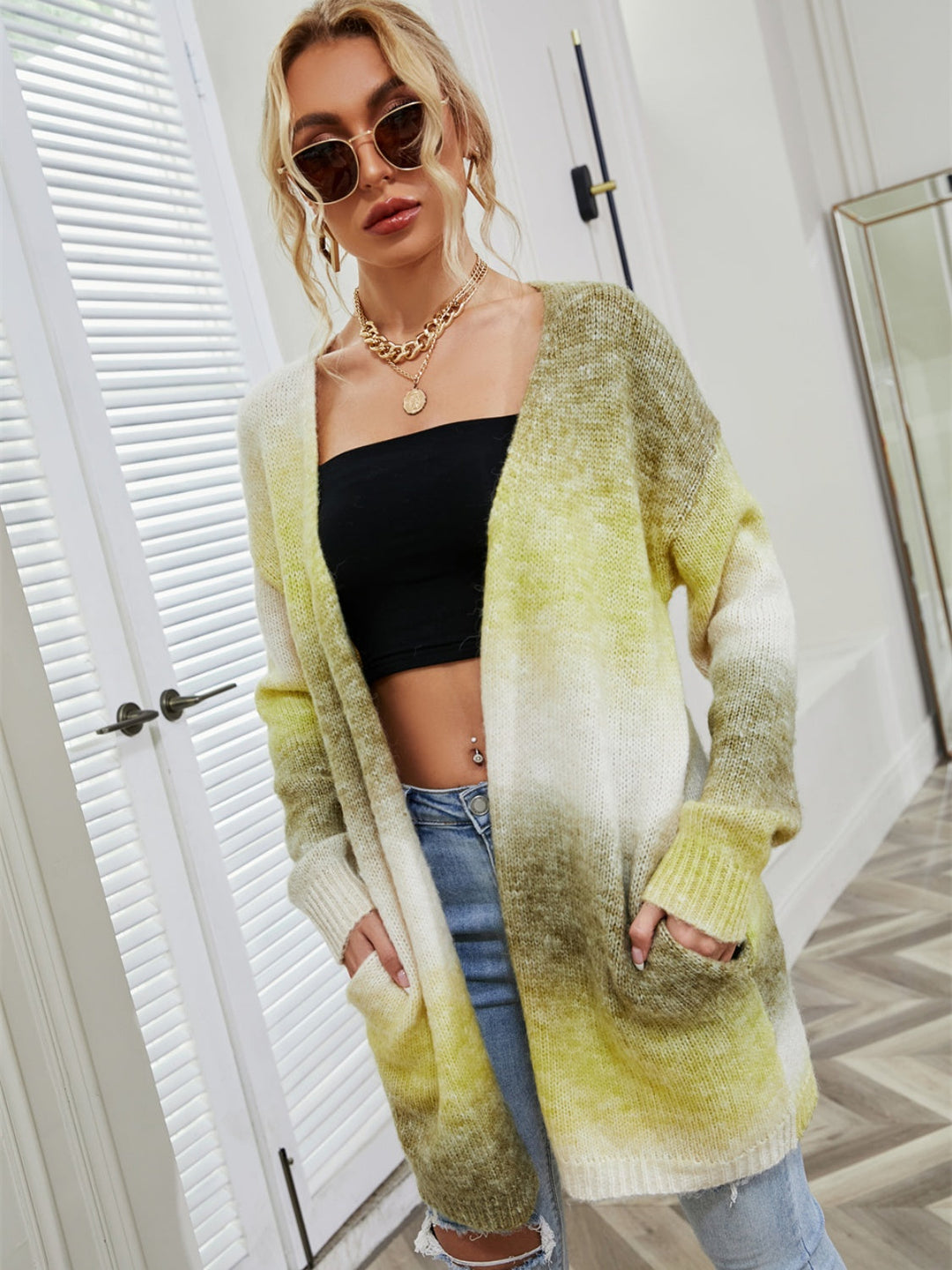 Stilla | Wings Fuldt Størrelse Gradient Åben Foran Cardigan