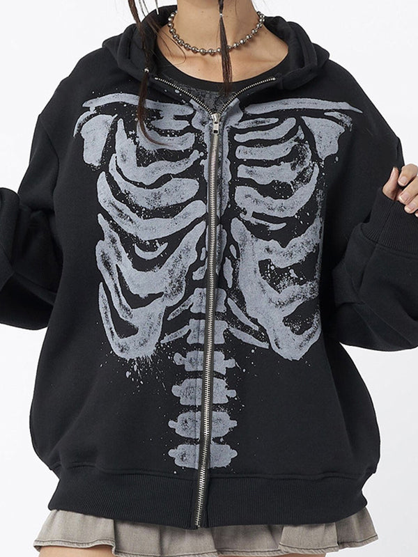Stilla | Sort Oversized Hoodie med Skelettryk