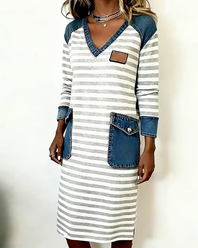 Stilla | Mode Denim Patchwork V-Udskæring