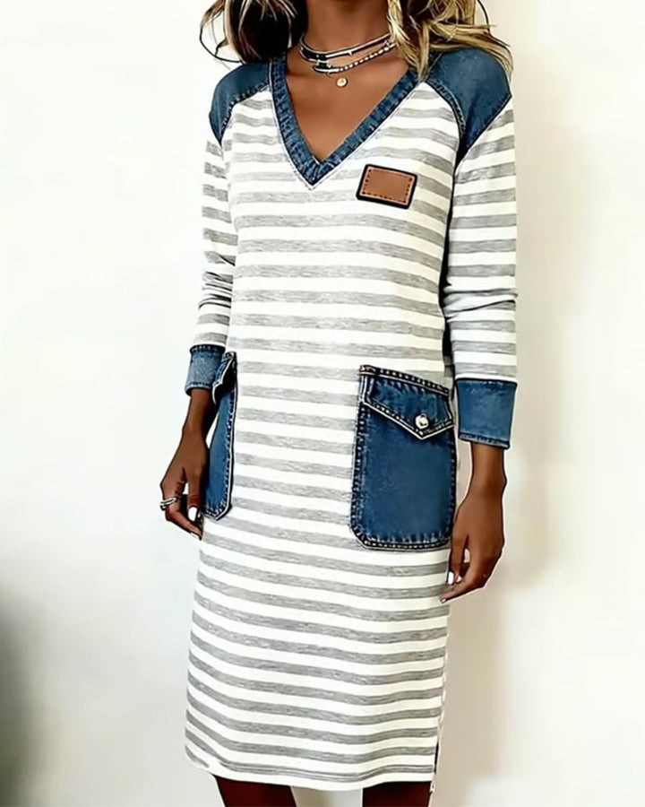 Stilla | Mode Denim Patchwork V-Udskæring