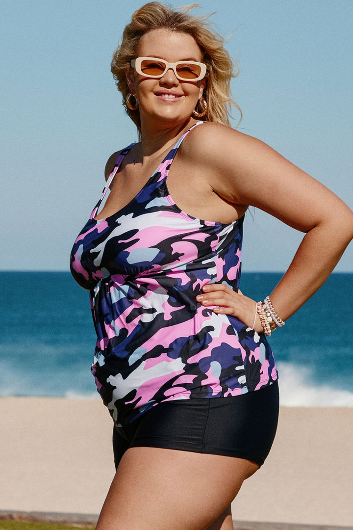 Stilla | Størrelse Camouflage Peplum To-delt Tankini Sæt