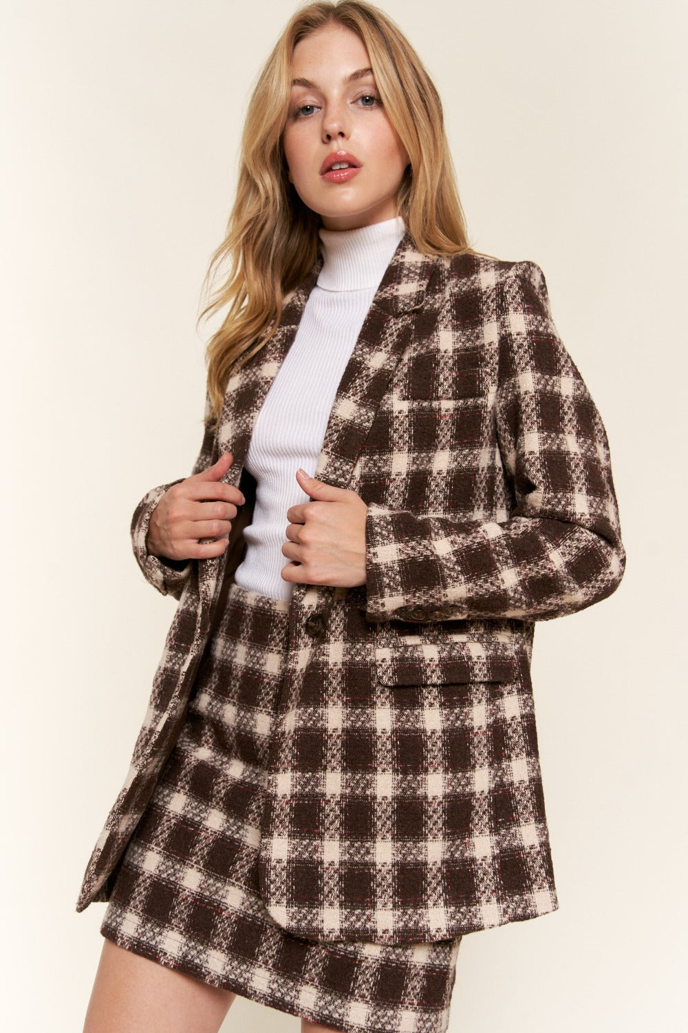 Stilla | The Why Fuldt Størrelse Ternet Børstet En Knap Blazer