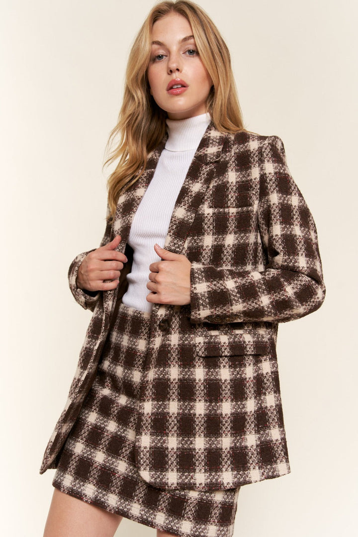 Stilla | The Why Fuldt Størrelse Ternet Børstet En Knap Blazer