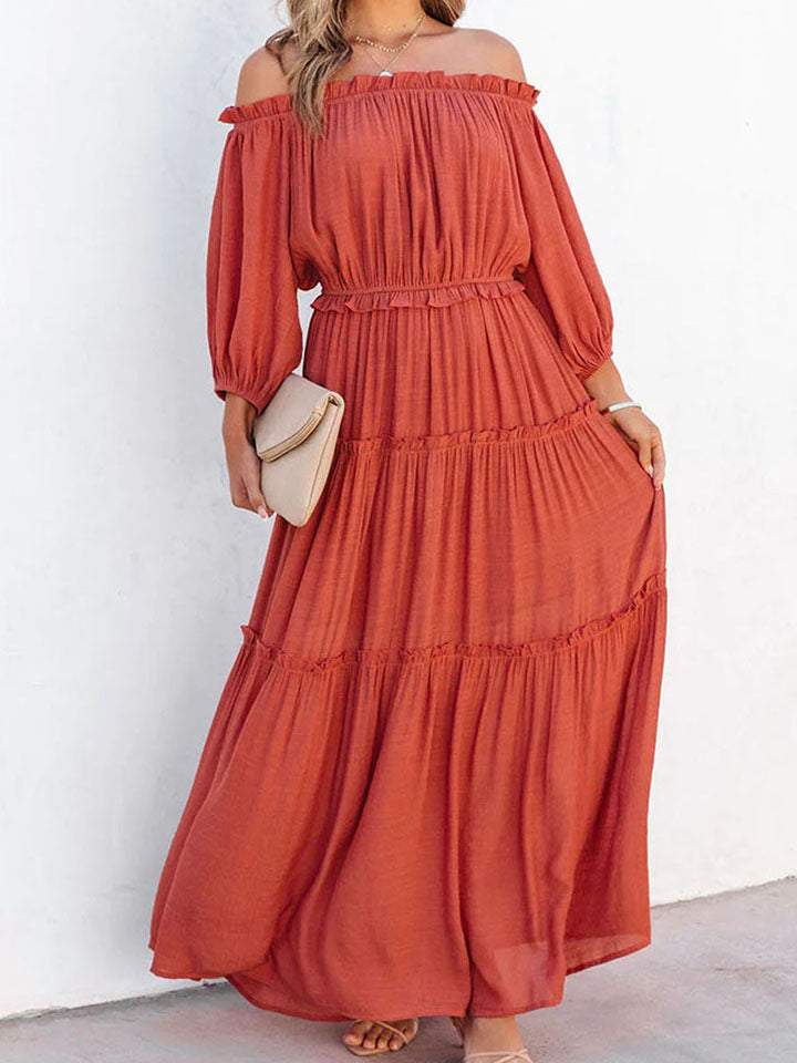 Stilla | Trim Off Shoulder Langærmet Maxi Kjole
