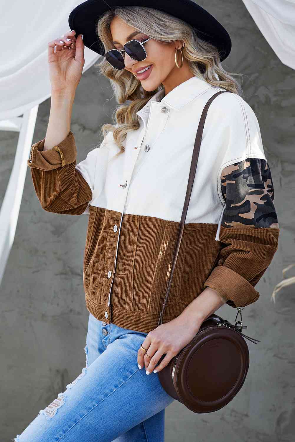 Stilla | Color Block Button-up Corduroy Shacket