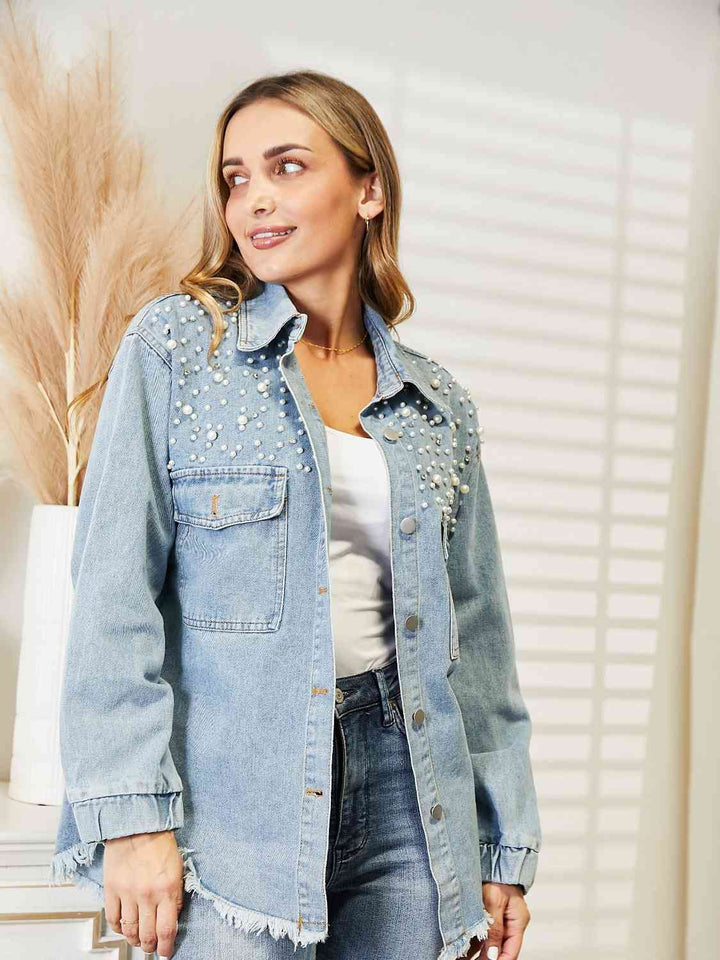Stilla | Neck Raw Hem Dropped Shoulder Denim Jakke