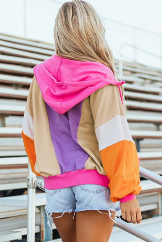 Stilla | Sweatshirt med Hætte og Lange Ærmer med Snøre og Farverig Lynlås