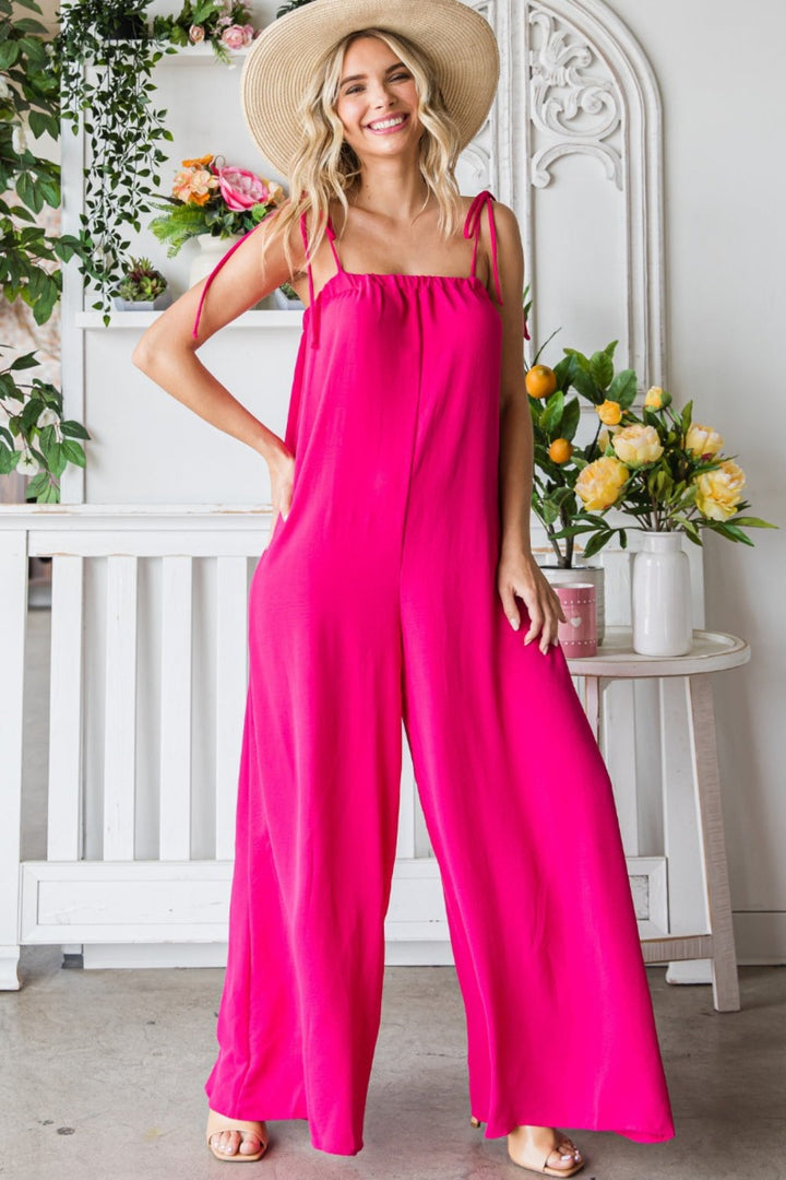 Stilla | Pocketed Spaghetti Strap Bred Ben Jumpsuit