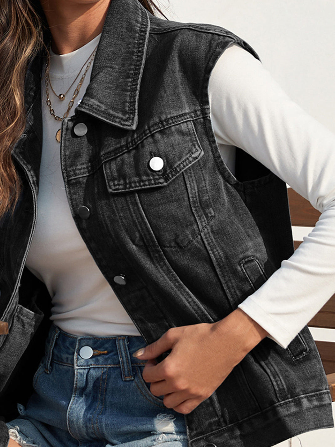 Stilla | Neck ærmeløs denimjakke
