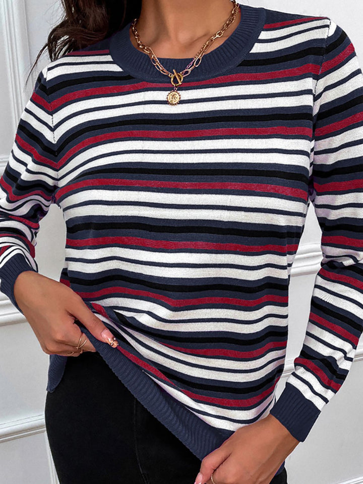 Stilla | Pullover med lange ærmer og rund hals med glinsende striber