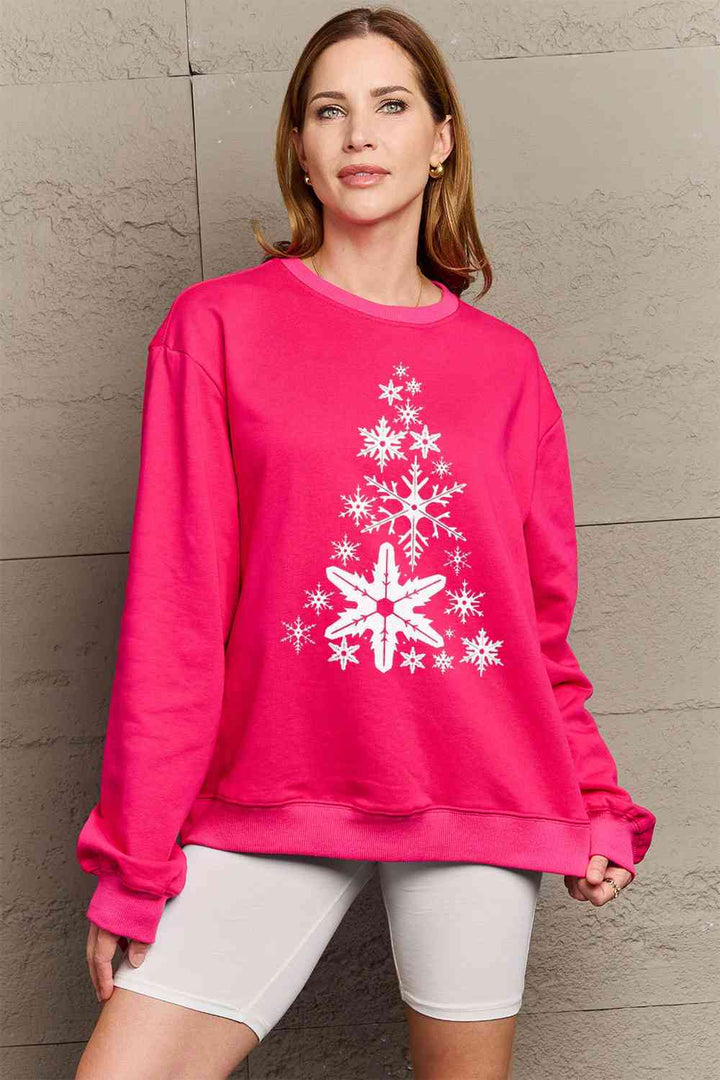 Stilla | Love Fuldt Størrelse Snefnug Juletræ Grafisk Sweatshirt