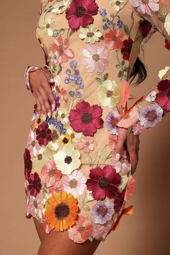 Stilla | Kort Kjole Med Beståede Blomster, Lange Ærmer