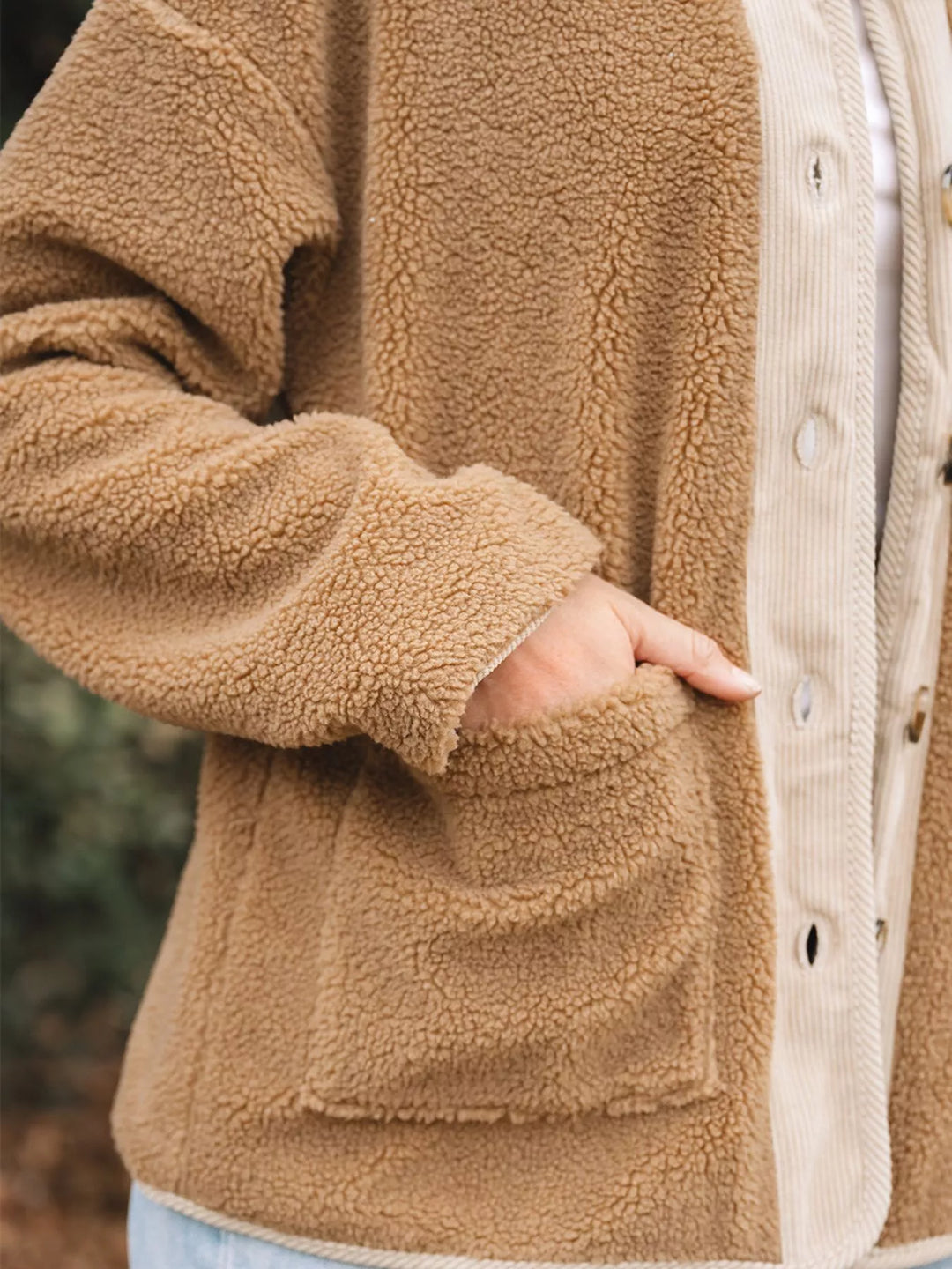 Stilla | Dame Button-Front Sherpa Teddy Jakke
