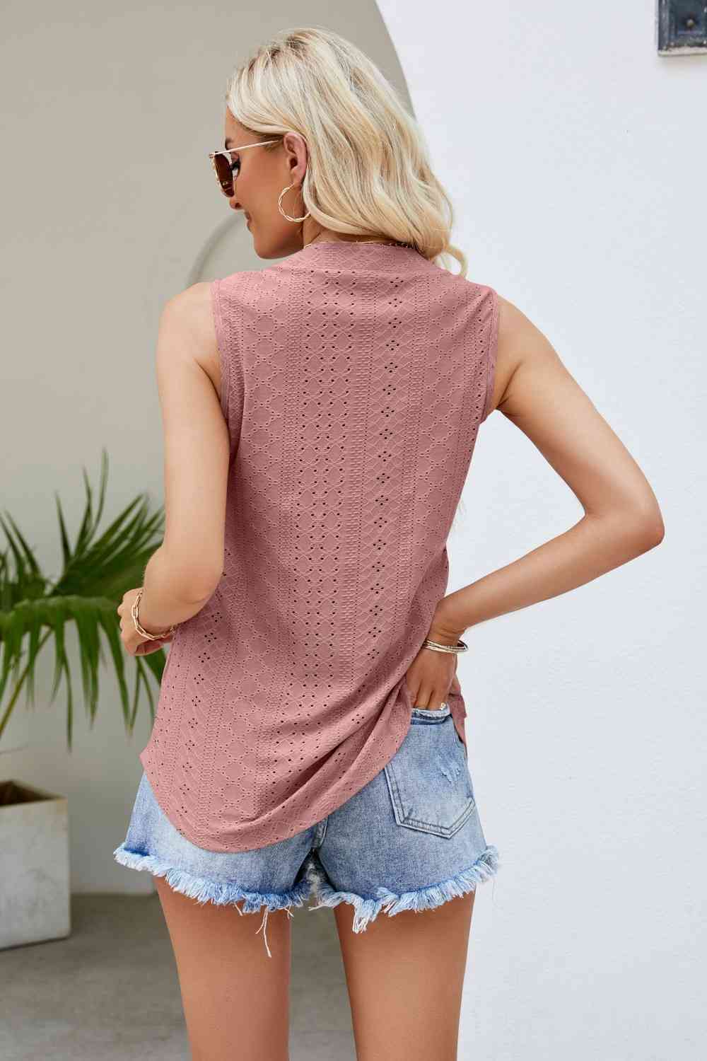 Stilla | Hals Kurvet Kant Eyelet Tank