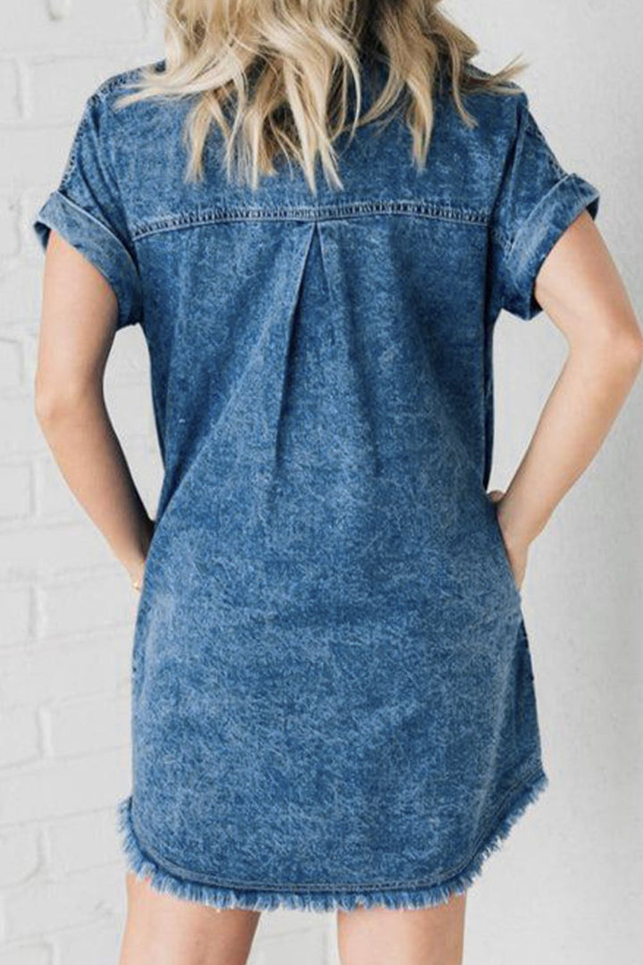 Stilla | Hem Pocketed Cap Sleeve Denim Dress