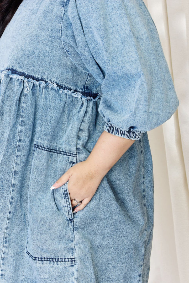 Stilla | Full Size Oversized Denim Babydoll Kjole