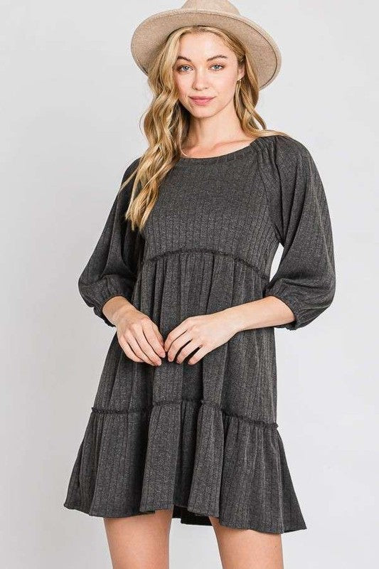 Stilla | Rib Casual Babydoll Lagdelt Kjole