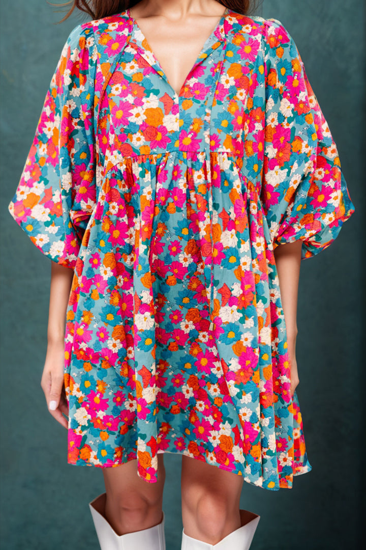 Stilla | Tie Neck Puff Sleeve Mini Dress