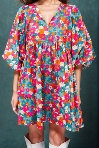 Stilla | Tie Neck Puff Sleeve Mini Dress