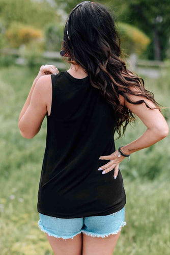 Stilla | Flag Graphic Cutout Rund Hals Tanktop