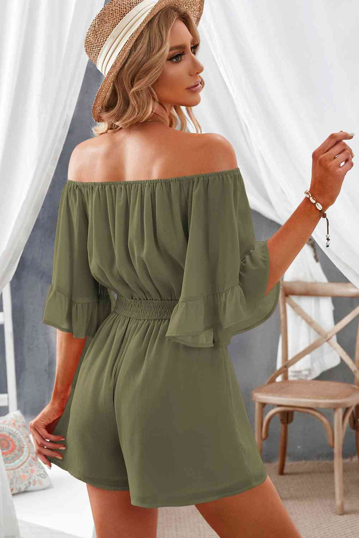 Stilla | Skulder Smocked Talje Flounce Ærme Romper