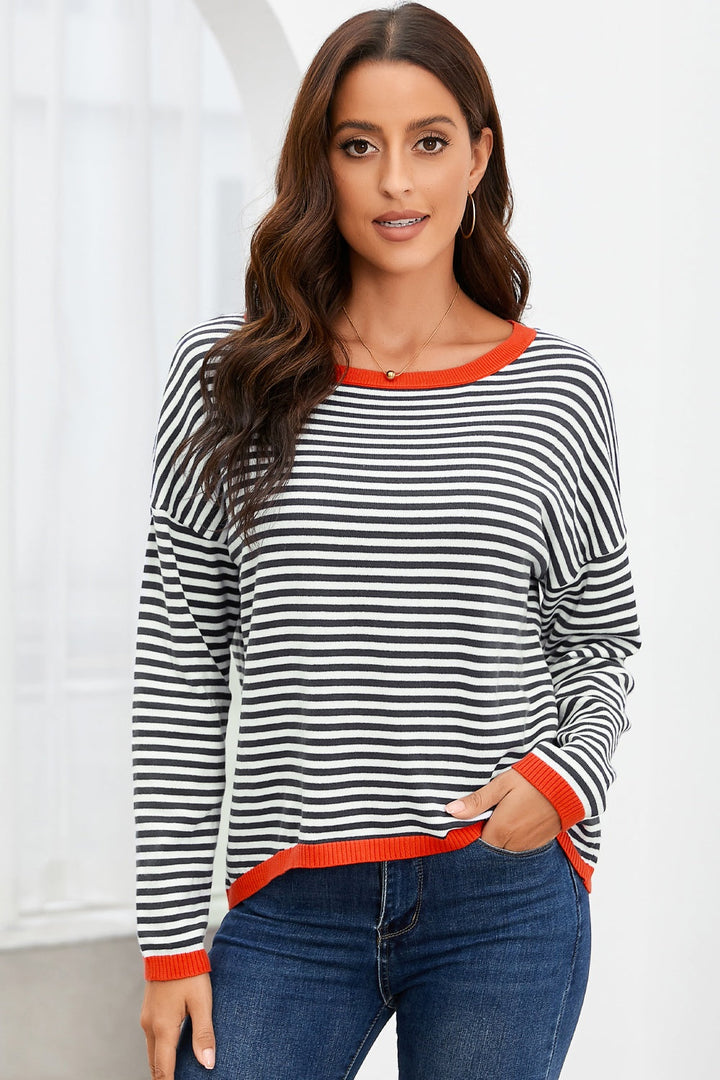 Skovae | Stribet Rundhals-Drop-Shoulder-T-Shirt