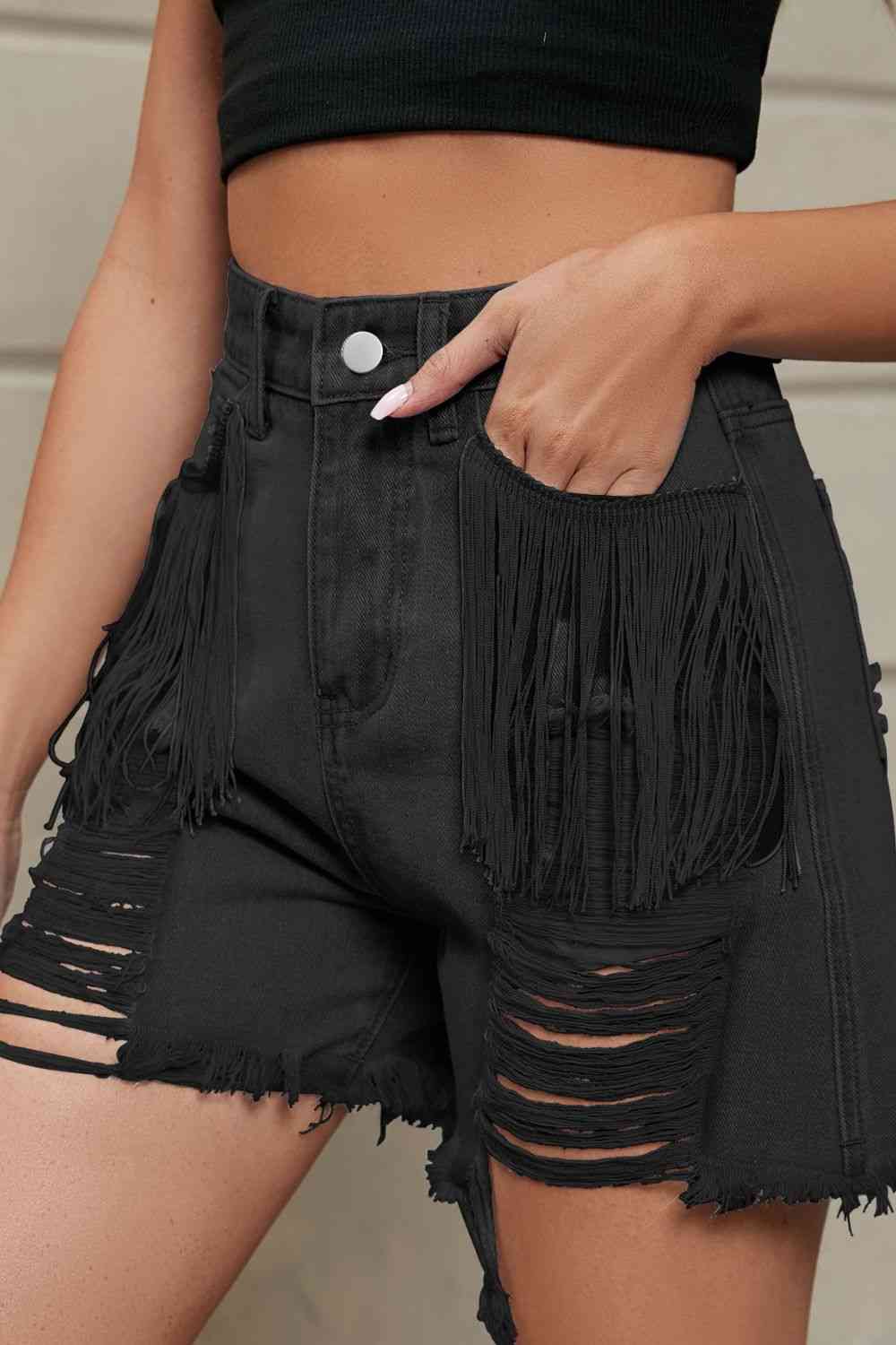 Stilla | Trim Distressed Denim Shorts Med Lommer