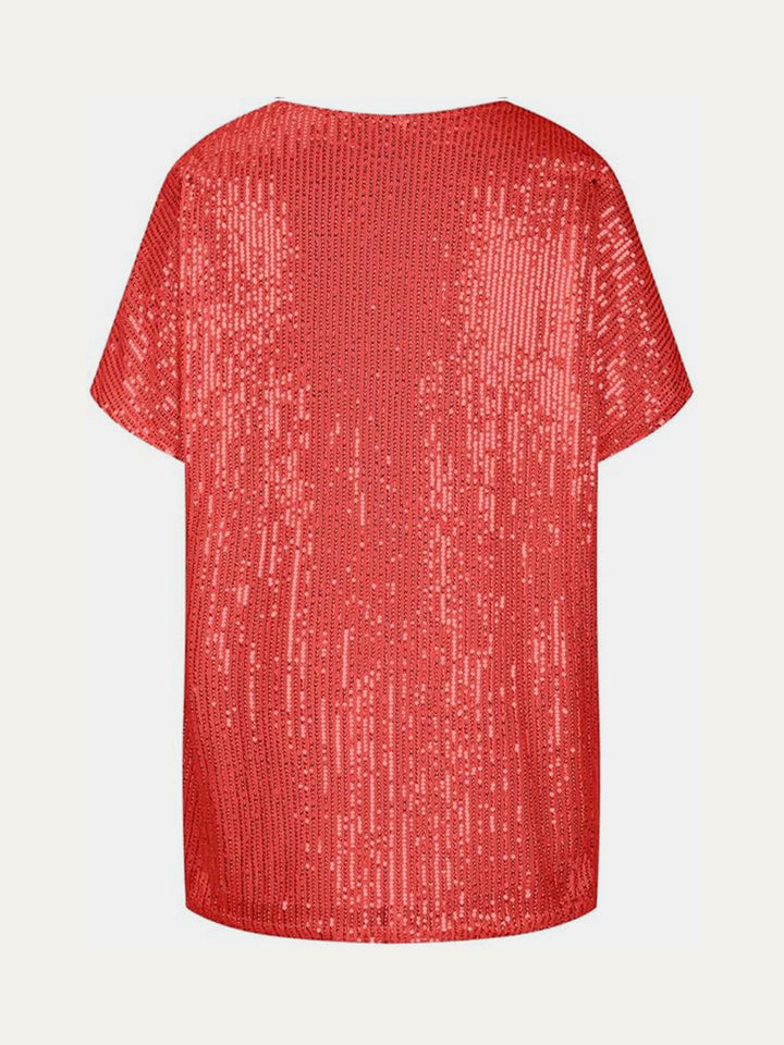 Stilla | Plus Size Paillet V-Hals Kortærmet Top