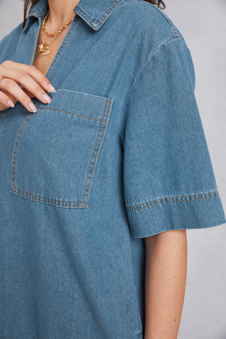 Stilla | Krave Hals Mini Denim Kjole