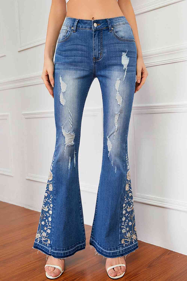 Stilla | Størrelse Blomst Broderi Slidte Jeans
