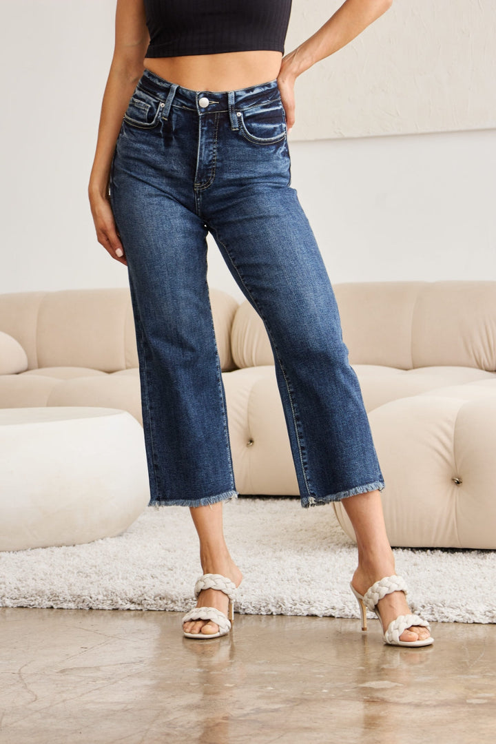 Stilla | Full Size Tummy Control High Waist Raw Hem Jeans