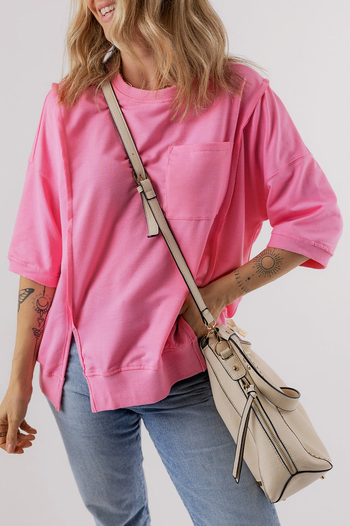 Stilla | V Hals Halv Ærme Slids T-Shirt