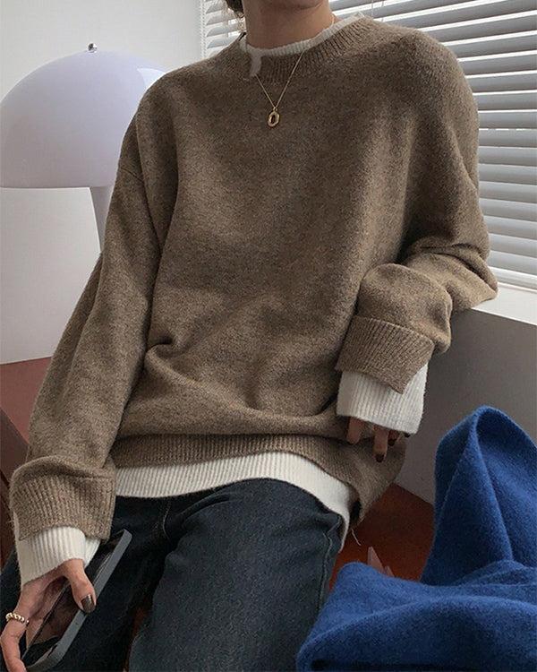 Stilla | Pullover med lange ærmer i blokfarve beige